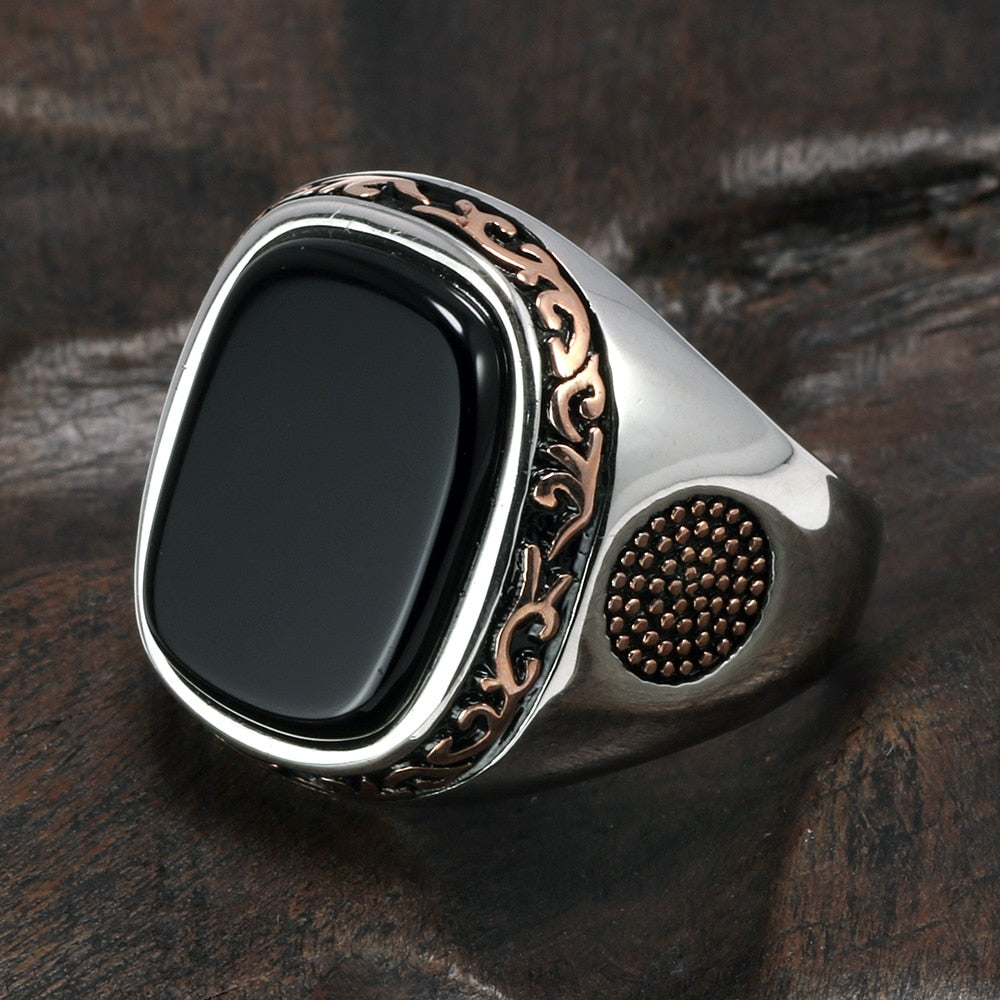 Solid 925 Sterling Silver Onyx Men's Ring Natural Square Black