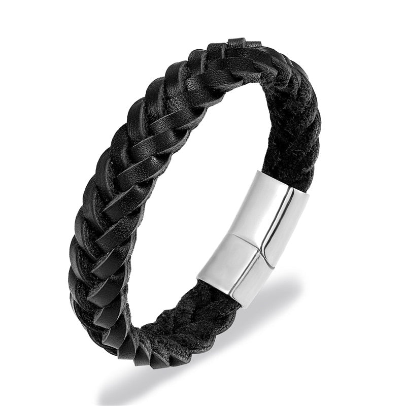 Stainless Steel Chain Woven Leather Bracelet - Mr.YouWho