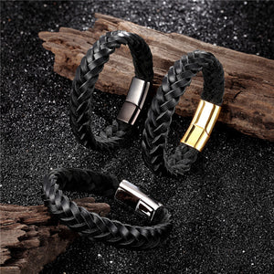 Stainless Steel Chain Woven Leather Bracelet - Mr.YouWho