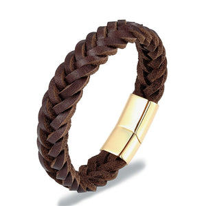 Stainless Steel Chain Woven Leather Bracelet - Mr.YouWho